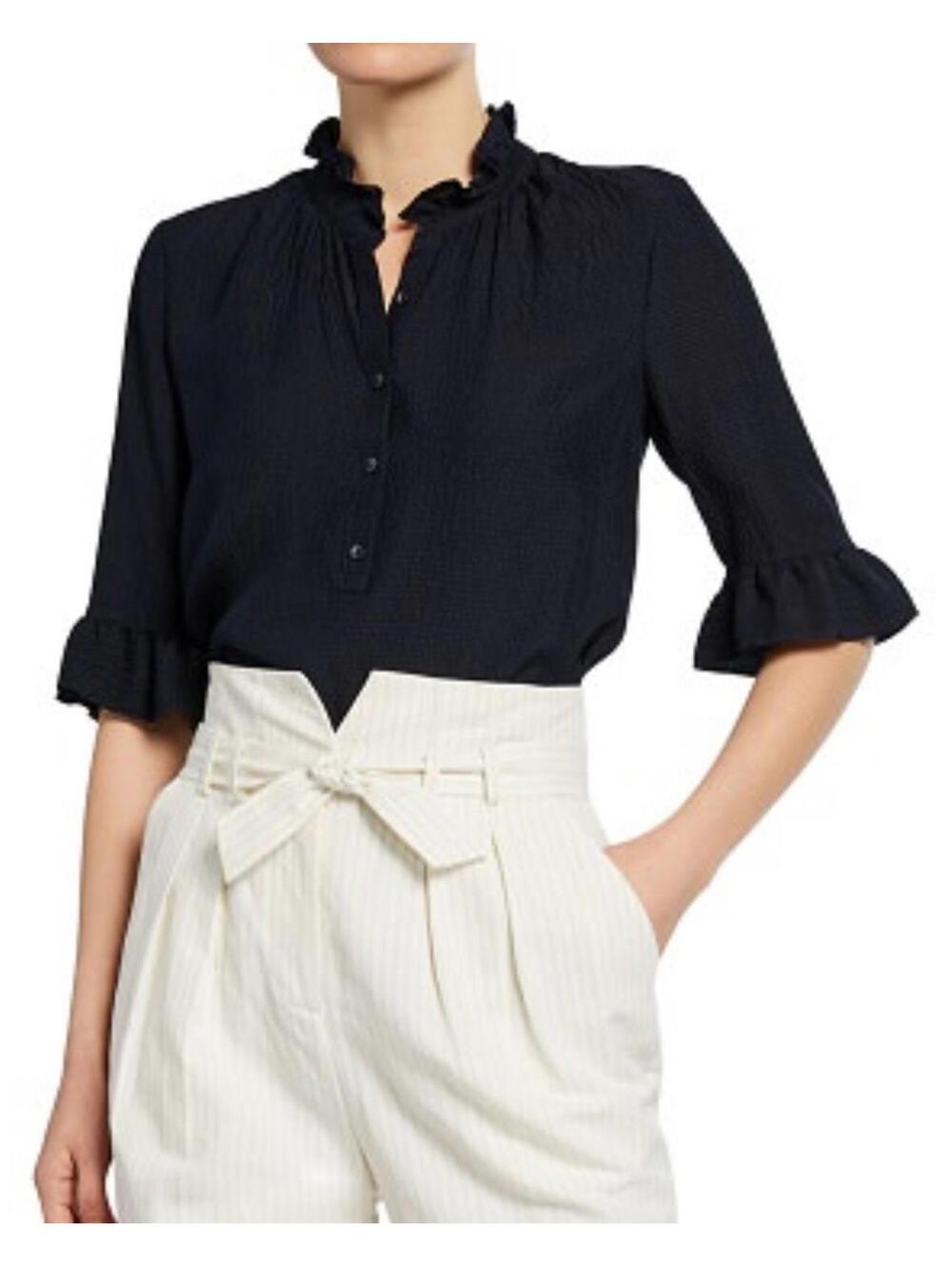 Rebecca Taylor SZ 2 Hammered Silk Button Front Tunic Shirt Blouse